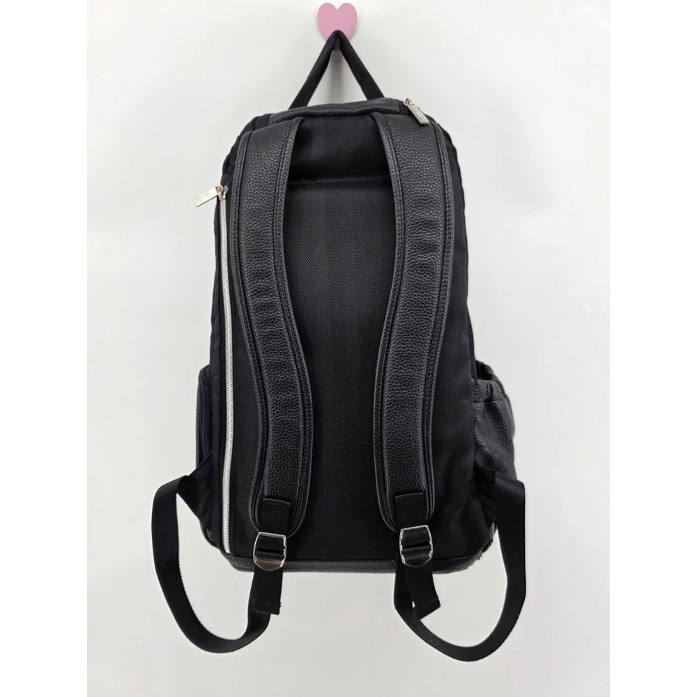 Itzy Ritzy Boss Backpack Diaper Bag Black Herringbone Silver Hardware